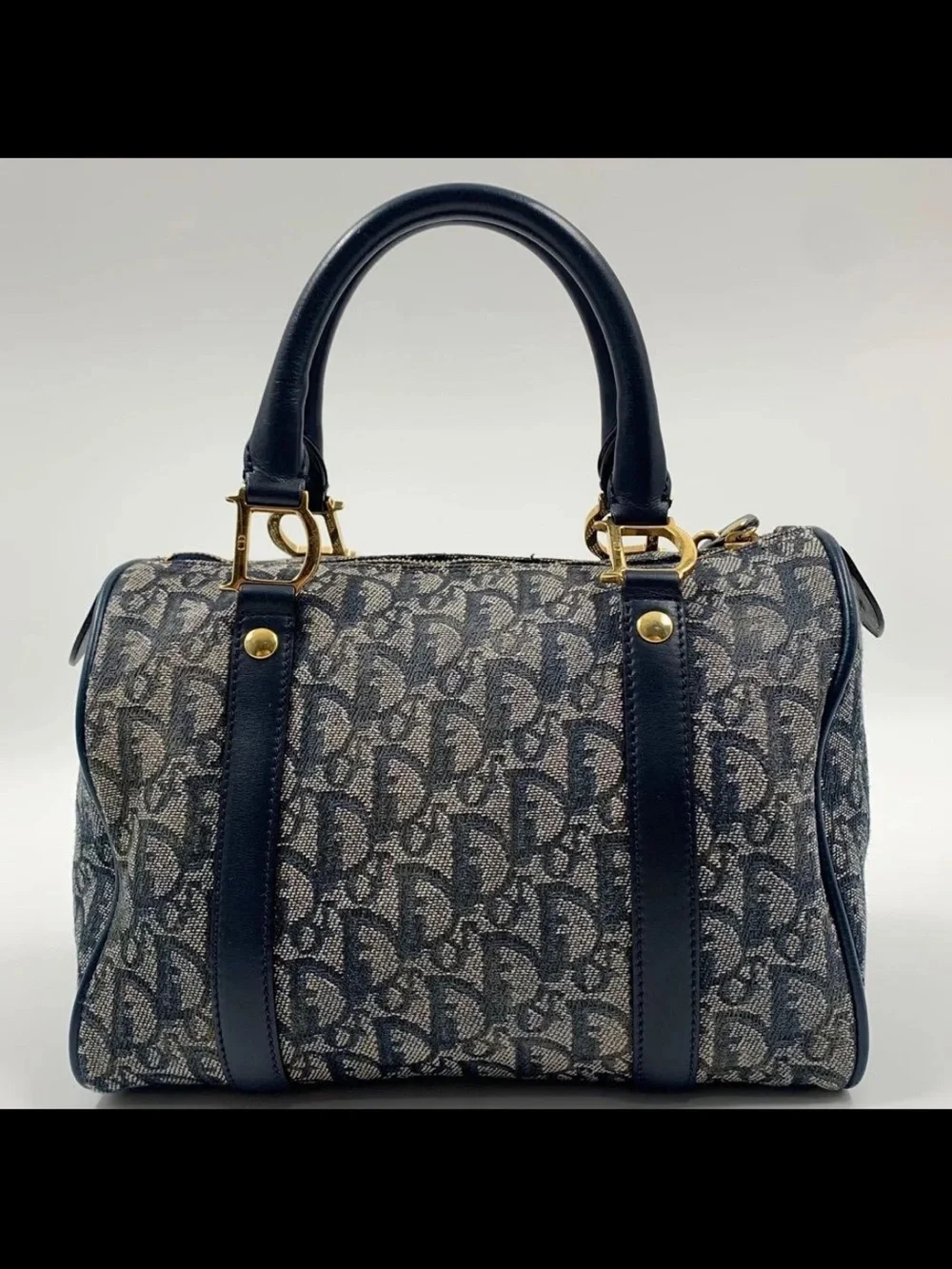 Dior Blue Monogram Canvas Satchel with Gold Hardware
